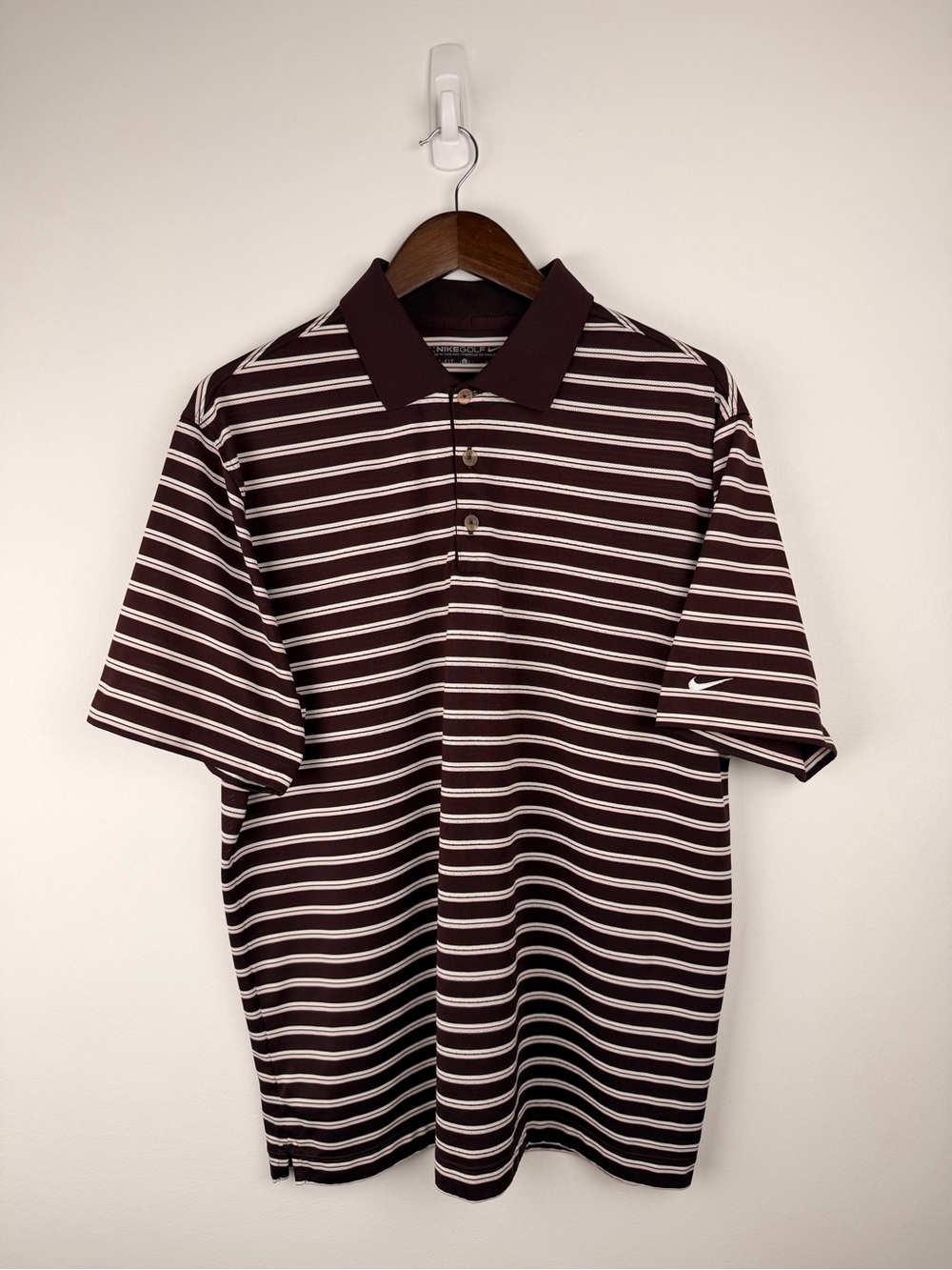 Nike Golf Dri-FIT Burgundy Striped Polo Large